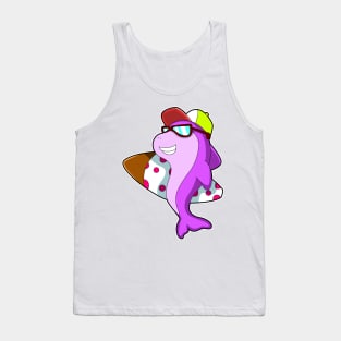 Dolphin as Surfer with Surfboard & Cap Tank Top